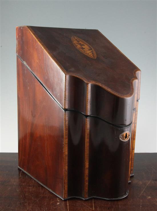 A George III inlaid mahogany knife box, height 15in.